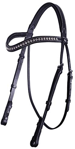 QHP Show Trense Luxe Leder Strasssteine (Warmblut, Schwarz)