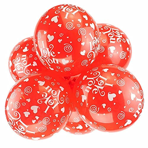 Happium 12 Latex sortiert Ich liebe dich rote Herzballons 10er Pack, romantische Dekorationen für Geburtstagsfeiern, Hochzeiten, Valentinstag, Jubiläen und Feiern