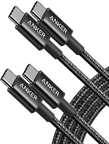 Anker Cable USB C Carga Rapida, 60W Cable USB C de Nylón, Paquete Doble, para iPhone 16/16 Pro/16 Plus/15/16 ProMax, iPad Air/Mini/Pro/ 2024, MacBook Pro 2024, Samsung Galaxy S23, Switch(1,8m, Negro)