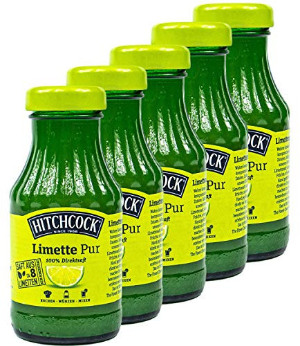 Hitchcock - 5er Pack Premium Limettensaft Pur 100 % Direktsaft - Saft aus ca. 8 Limetten in 0,2 Liter Glasflasche