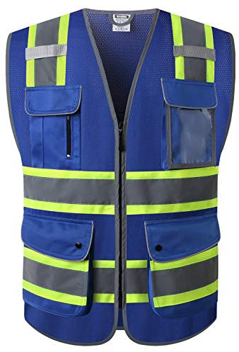 HATAUNKI Reflektierende Sicherheitsweste für Herren und Damen, Warnweste mit Taschen, hohe Sichtbarkeit, Netz-Konstruktion, Westen, erfüllt ANSI/ISEA 107–2015 (Blau-04, XL)