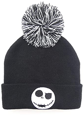 Heroes Inc. Nightmare Before Christmas-Beanie Pom-Jack Face Badge Mütze, Schwarz, Einheitsgröße, Unisex-Erwachsene