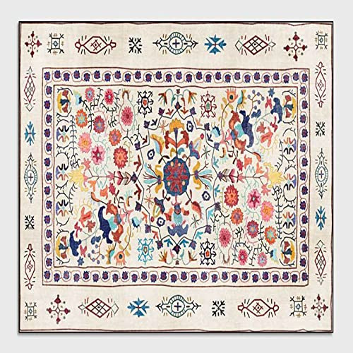 Rururug Teppich Quadratisch Kurzflor Wohnzimmer Schlafzimmer Korridor Badezimmer Küche Büro Sofa dekorativen Balkon betten, Bunte Vintage Blumenverzierung Square 200 x 200 cm