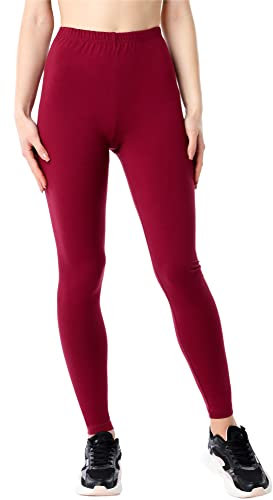 Bellivalini Damen Lange Leggings aus Bio-Baumwolle BLV50-183 (Weinrot, XL)