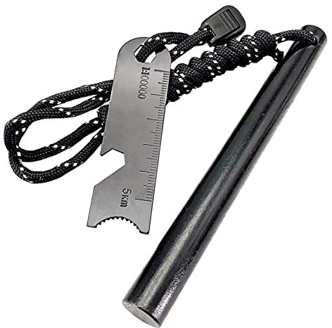 Newaner Feuerstahl XXL Feuerstarter aus Flintstahl, Magnesium feuerstarter mit Paracord, Stahlschabermit Skalamit Flaschenöffner, Feuerstarter für Camping, Outdoor und Survival(1 Pack)