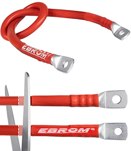 EBROM Hi-Flex Batteriekabel 35 mm² hochflexibel ROT: 500 cm Schuh 2 x M10 | 30cm bis 10m PLUSKABEL + Ringösen/Kabelschuhe M6/M8/M10/M12 kombinierbar, 35 mm2, sehr biegsam, Mantel aus PVC (70 ± 5 Shore)