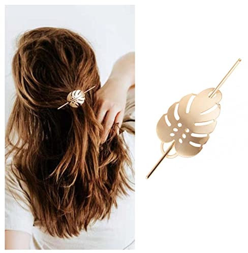 Yheakne Clip per fermaglio per capelli a foglia vintage Polsino per chignon in metallo Porta chignon a foglia Gabbia Porta in oro Pin Porta bastoncino per capelli Forchetta per donne e ragazze (oro)