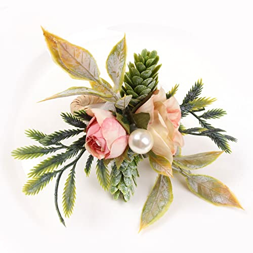 Rose Serviettenringe 8er Set, Handgefertigte Pinecone Rose Flower Serviettenringe Halter, Künstliche Blume Frühling Sommer Serviettenring, Tischdekoration für Home Party Hochzeit(#1)