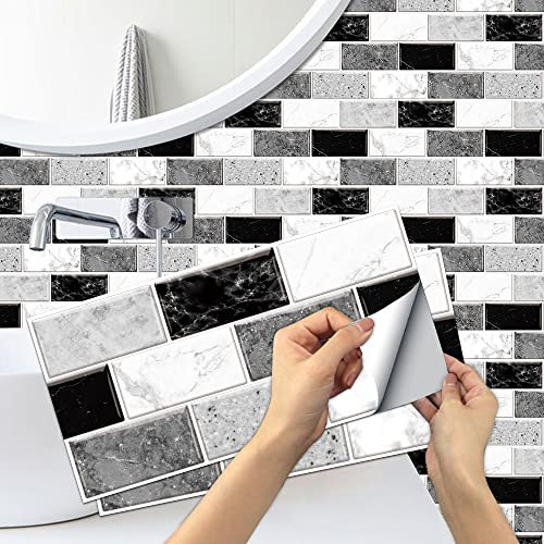 Alwayspon 24 pezzix30 cmx15 cmx15 cm, piastrelle in marmo bianco nero, adesivo per piastrelle da parete per bagno Kitchecn, adesivo per trasferimento di piastrelle in vinile adesivo su piastrelle