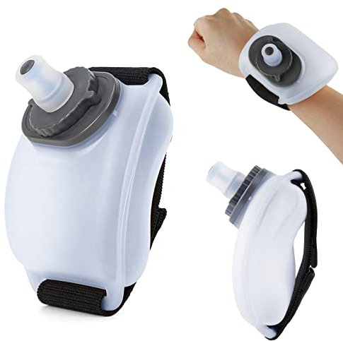 Bouteille D'eau de Sport, Porté à la main Gourde de Sport 200ML avec bracelet réglable, Bouteille silicone Douceur sans BPA d'Hydratation pour Running Jogging Marathon Escalade (Blanc)