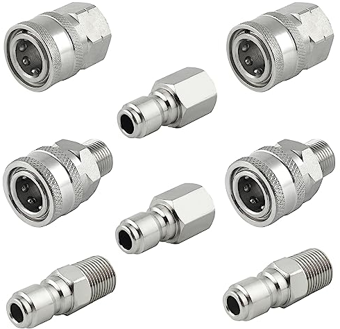 Raincovo Pressure Washer Quick Connect 3/8 Inch, Pressure Washer Fittings, Stainless Steel Adapter Set, Female and Male Thread, 8 Pieces