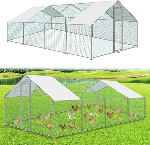 Cecaylie 3x8x2m Hühnerstall Freilaufgehege mit Schloss und Tür, Tiergehege Metall 24 m² Hühnerhaus Freigehege Outdoor Geflügelstall, für Hühnerkäfig Kleintiere