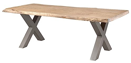 MASSIVMOEBEL24.DE Freeform 5 Baumtisch Mango - Verschiedene Größen, Farben und Gestell, Farbe:beige lackiert, Größe:180x90 cm, Gestell:X-Beine Silber matt