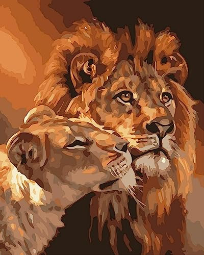 Artnapi Malen nach Zahlen Erwachsene mit Rahmen | DIY Handgemalt | König Löwen und Nala | Kit für Anfänger und Erwachsene | Set inklusive Acrylfarben & Pinsel | 40x50cm Leinwand | Ideal als Geschenk