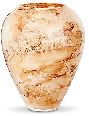 Terroso – Vase – Mundgeblasenes warmweißes Glas – Luxuriöses Erscheinungsbild, Stilvoll & Elegant - 33 cm hoch - Marmoroptik – Blumenvase