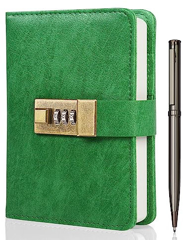 WEMATE Journal with Lock, Diary with Lock 192 Pages, Password Notebook, Pen & Gift Box - Perfect for Men and Women - 4.3X 6.18in (Green)