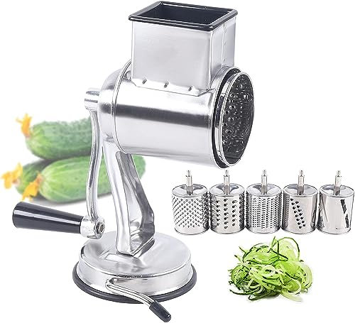 XINRISHENG Schaltträger, 5 Trommelblattkäse Rotary Hubschrauber Futtermühlen Edelstahl Gemüse Shredder Salat Slicer Ergonomischer Griff