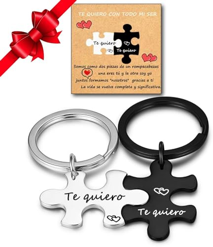 Jbniuay Cadeau Saint Valentin - Cadeau pour couple - Porte-clés couple, pièce puzzle couple porte-clés, gravure « Je t'aime », cadeau femme/homme cadeau de Saint-Valentin, Acier inoxydable/noir, 3