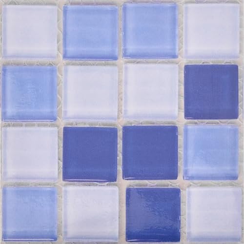 sourcing map 10Pcs 3D Wall Stickers, 10 x 10cm Square Mosaic Tile Wallpaper Self-Adhesive PVC Waterproof for Kitchen Bathroom Wall DIY Crafts Blue