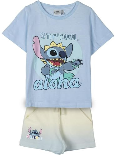 CERDÁ LIFE'S LITTLE MOMENTS Stitch T-Shirt und Shorts - Farbe Weiß und Blau - Größe 5 Jahre - Hergestellt aus 100% Baumwolle 220 g/qm - Stitch Print - Original Produkt entworfen in Spanien