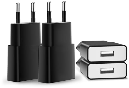 Chargeur USB 5V/1A 4Pack Mini USB Mural Chargeur Secteur USB Adaptateur de Prise Universel Compatible avec iPhone Apple, Samsung, Nexus, Nokia, Huawei, Xiaomi, HTC, Sony, LG，Tablettes, MP3-Noir