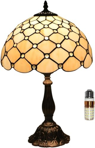 FUMAT Tiffany Tischlampe, 12 Zoll Retro Lampe, Vintage Nachttischlampe, Deko Tischleuchte, Handcraft Bunte Glas Lampenschirm, Mit E27 LED Glühbirne, für Schlafzimmer Wohnzimmer Büro