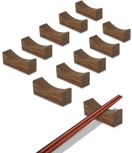 Gkuehry 10pcs Wooden Chopstick Rests and Holders for Spoons Forks Knives, Natural Healthy Cutlery Rests Stands Set for Home Kitchen Dining Table Restaurant Party, WHBQXS0129