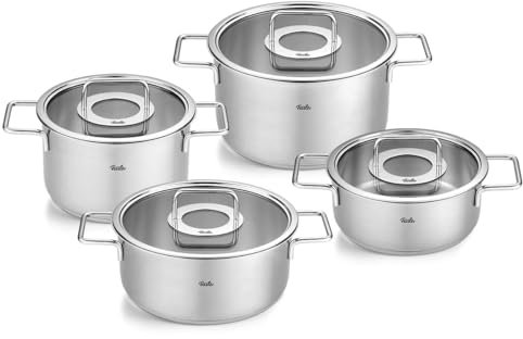 Fissler Pure Collection/Edelstahl-Kochtopfset, 4-teilig, Töpfe mit Glas-Deckel (2 Kochtöpfe,2 Bratentöpfe), MADE IN GERMANY - Induktion