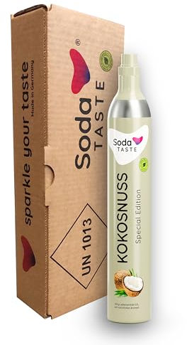 SodaTASTE CO2-Zylinder tauschen (Refill) für Wassersprudler, mit natürlichem Kokosnuss-Aroma, ohne Sirup, für bis zu 60l gesprudeltes Wasser mit Geschmack, zuckerfrei (ACHTUNG: Leerzylinder benötigt)