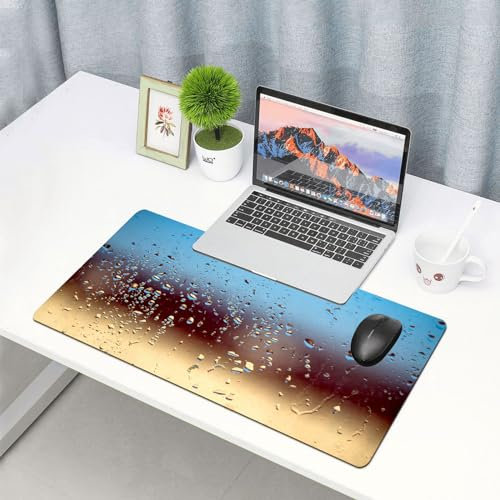 EYLOZS Großes Gaming-Mauspad mit genähten Kanten,mit rutschfeste Unterseite,Regen, Regentropfen aus nächster Nähe auf Glas, natürliche Sprays, Ku,Cooles Schreibtischpad für Tastatur und Maus,30x80 cm