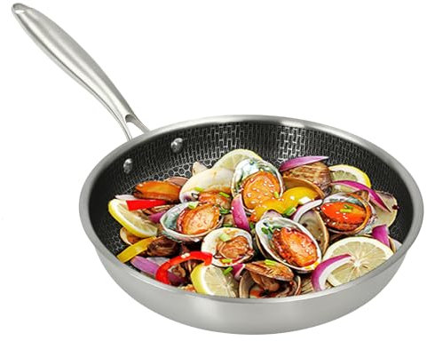 28/30CM Hybrid Bratpfanne Wabenpfanne mit Griff Bratpfanne aus Edelstahl Antihaft-Bratpfanne Antihaft Kratzfest Wabenbeschichtung henssler pfanne stainless steel pan für Gasherde Gasherde (28CM)