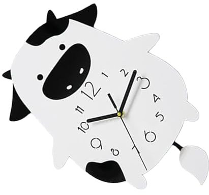 Haofy Cartoon-Kuh-Acryl-Wanduhr, Geräuschloses Uhrwerk, Dekorative Uhr für Küche und Wohnzimmer