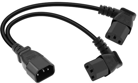 GELRHONR IEC320 C14 to Two C13 PDU Power Extension Cords, C14 Male to 90 Degree Double C13 Female Power Cables for Computers, LED Speaker,TV Monitors and Scanners ((0.3M) Right Angle)