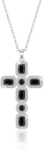 Linawe Schwarz Halskette Kreuz Kette damen Silberkette Kreuzkette, Diamant Geburtsstein Kristall Kettenanhänger Silber Schmuck Kette mit Kreuz, Damenkette Jewelry Modeschmuck
