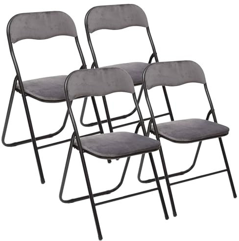 Well Home Set mit 4 Klappstühlen, 44 x 52 x 73 cm, Samt, grau