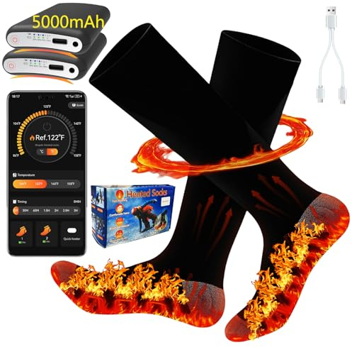 Heated Socks for Men & Women with App Control 5000mAh x2 Rechargeable Electric Heated Socks Up to 9 Hours Washable Warm Socks for Outdoors Work Skiing Hunting Riding Cycling Hiking Camping Xmas Gifts