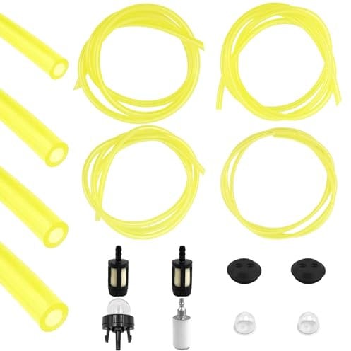 12 pcs Strimmer Fuel Pipe Kit, Universal Fuel Hose Pipe Set 1 m Petrol Strimmer Fuel Pipe, Fuel Line Hoses with Primer Bulb, Primer Pump, Tank Seal Grommet, Fuel Filter, Oil Filter for Lawnmowers