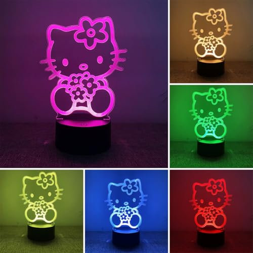 BIRBANN Kitty Lampe, 3D Kinderlampe Kawaii Deko, Smart Touch 7 Farben LED Lichter, Niedliche Kitty Deko Geburtstag, Geschenke Für Jungen Und Mädchen