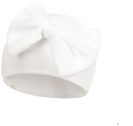 AMateschitz Baby Turban Hüte mit Schleife Baumwolle Kindergarten Krankenhaus Mützen Donut Knoten Babymütze Säugling Dehnbarkeit Kopfbedeckung Beanie für Neugeborenen Kleinkinder Weiß 30-38CM