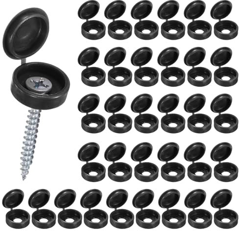 M METERXITY 100-Pack Plastic Hinged Screw Cover Caps, 6mm Shutter Screws with Caps, Fold Snap Washer Covers, Washer Flip Protection Covering M3 M4 M5 Screws Heads [Black]