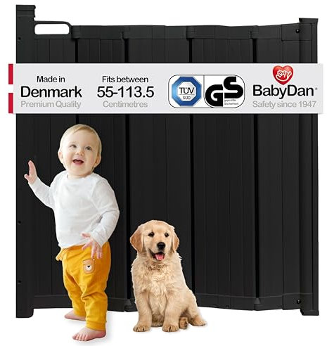 BabyDan Guard Me Extra breit, Auto Einziehbares Treppenschutzgitter, passt für Öffnungen zwischen 55-113,5 cm, Schwarz, Hergestellt in Dänemark