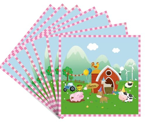 Affivia Servietten Bauernhof Geburtstag Deko, 20 Stück Rosa Bauernhof Servietten Kindergeburtstag,Traktor Serviette Garten,Bauernhoftiere Papierservietten,Tiere Serviette für Babyparty,Karneval Party