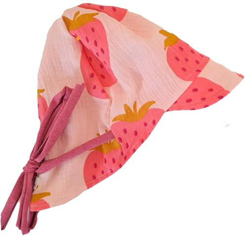 Fuchs & Kiwi Baby Sommerhut Musselin – UV-Schutz 50+ & atmungsaktiv – Mitwachsend – 100% Baumwolle – Öko-Tex – Sonnenhut Baby – Handmade in Berlin (DE/NL/SE/PL, Alphanumerisch, XS, Erdbeeren)