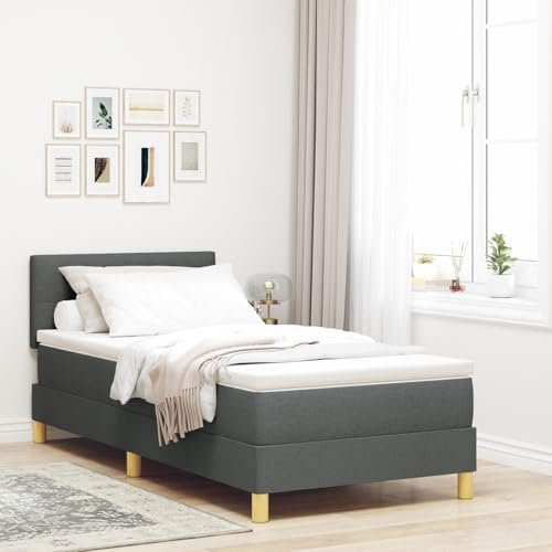 vidaXL Boxspringbett mit Matratze Dunkelgrau Polsterung 100X200 cm Stoff für Erwachsene mit stabilen Holzbeinen Einfache Montage und Komfort Schlafzimmermöbel Topper Schoner Taschenrahmen
