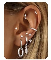 Morfetto 9 Paar Ohrringe Gold Set 316L Chirurgenstahl Medizinische Ohrstecker 14K Vergoldet Hypoallergen Klein Creolen Ohrringe Set Knorpel Tragus Helix Piercings Ohr Damen Herren Gold Silber
