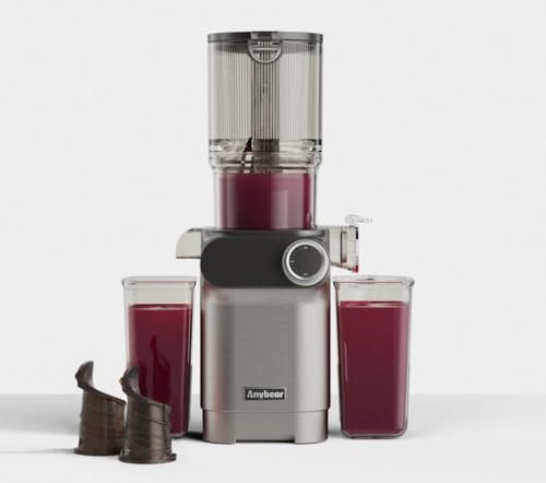 Anybear Entsafter, 200W Slow Juicer Kaltentsafter mit 110 mm großem Einfüllschacht für ganze Früchte/Gemüse | Upgraded Schnecke | Tritan-Material | BPA-frei | Inkl. Saftrezepte (Silber)