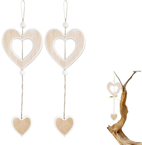 2 Stück Herz Deko Holz Anhänger,Fensterdeko Hängend Modern,Deko Zum Hängen Aufhängen,Fensterschmuck Hängend Frühlingsdeko,Boho Dekoherz Segenswunsch Fensterbrett Fensterdekoration (AA)