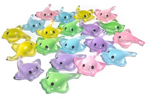 NORXUAZE 20Pcs Mini Resin Glow in the Dark Stingray Figurines - 6 Colors Realistic Cute Sting Ray Decorations for Terrarium Decor, Fairy Garden, Aquarium, Small Resin Animals with Storage Box