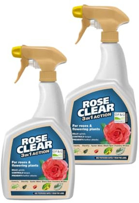 Rose Clear Bug Spray Killer | 2 x 800ml Bottles Ready To Use | Rose Plant Protection 3 in 1 Rose Spray Insecticide and Fungicide Insect Killer | Keep Your Roses Blooming