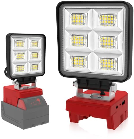 T-SUN Cordless LED Work Light for Milwau-kee 18V/20V Battery, 48W 5200LM Flood Light with Low Voltage Protection & USB-C Charging, Job Site Lighting for Emergency Workshop Garage (No Battery)